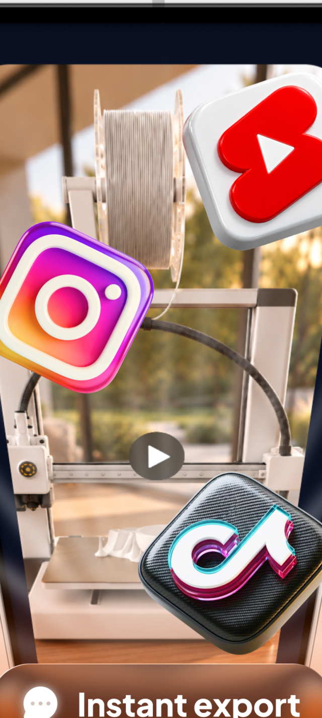 A finished PrintLapse timelapse being shared to Instagram, TikTok and YouTube Shorts.